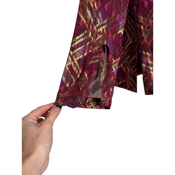 Tory Burch Lame Plaid Chiffon Silk Tunic Top Pink Hastings Size 8 - Picture 9 of 10